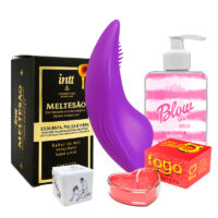 Kit Jogatina Sensual – Vibrador de Calcinha por App, Gel Meltezão, Vela + Dado Erótico
