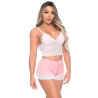 Short Doll em Malha com Renda Branca Sexy Hot Love